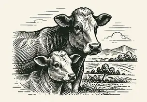 Une vache et son veau dans un pré